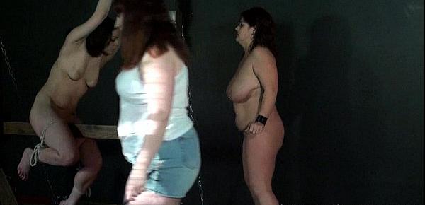  Lesbian spanking and amateur caning of bbw slave by fat mistress in the dungeon